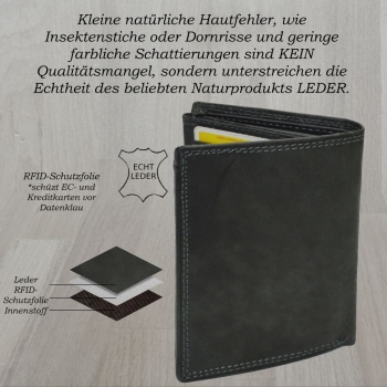 Hochwertige Geldbörse Geldbeutel Portemonnaie Büffel Leder Adler geprägt RFID Schutz Grau